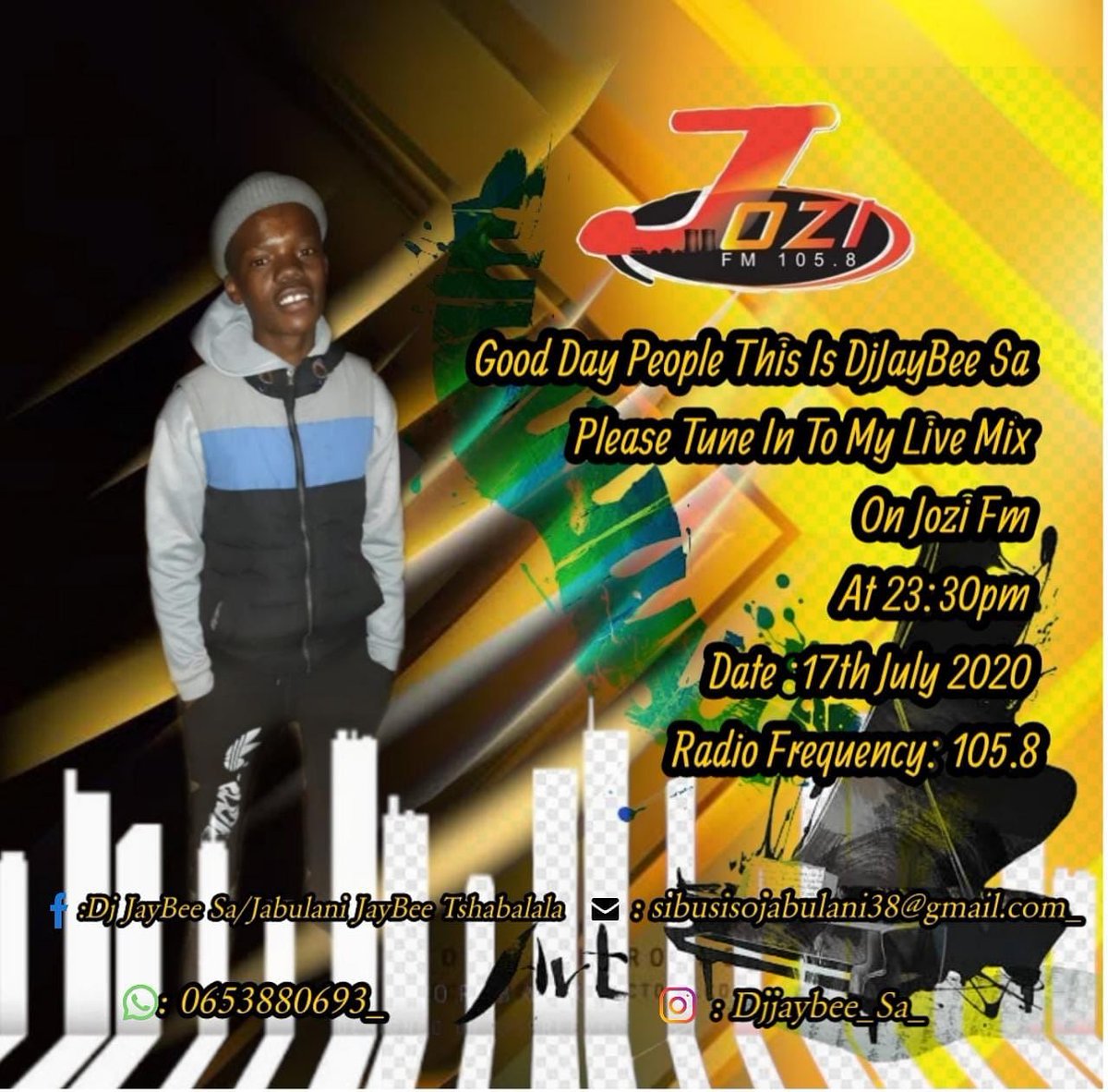 X_Tshezi's tweet photo. Guys im so excited it my lil Cuzin biggest breakthrough 😅 he’s a Dj and will be playing Amapiano on ⁦@jozifm⁩ tonight.  Please do best😀 https://t.co/vytH7XJiGy