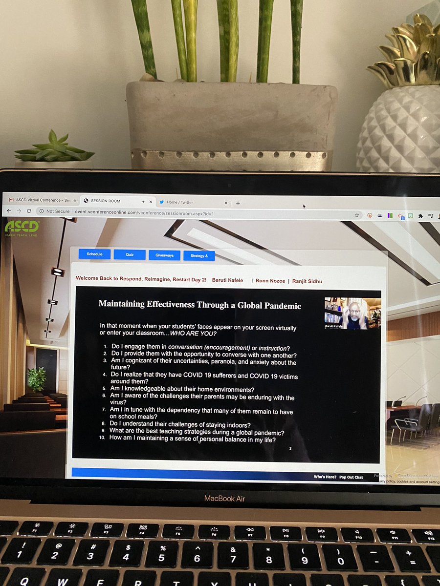 NicoleLOConnell's tweet photo. @ASCD #ASCDvirtual Day 2 with @PrincipalKafele Teach students first, content second! 10 #reflectivequestions on #reopeningschools and meeting needs of students, families, and educators. https://t.co/WnNhejPupd