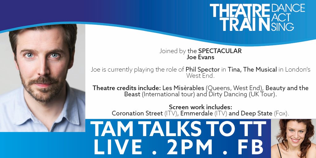 TT_Basildon's tweet photo. This week's Tam Talks to TT guest currently stars in Tina, The Musical in the West End!

That's right, we're delighted to be joined by the spectacular Joe Evans! 

Send your questions into us by DM.

See you on Saturday at 2PM. 

#theatretrain #interviewwithaactor https://t.co/No6HMbipah