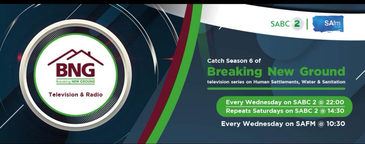 The_DHS's tweet photo. [📺 Catch] BREAKING NEW GROUND SEASON 6 Television and Radio Series from the 5 of August on SABC 2 @ 22:00, REPEATS @ 14:30 on Saturdays. 📻 SAFM @ 10:30 from the 12 August 2020
@DWS_RSA @NHBRC @NHBRC @the_hda @SHRA_Online @LindiweSisuluSA https://t.co/1vAVquH9sl