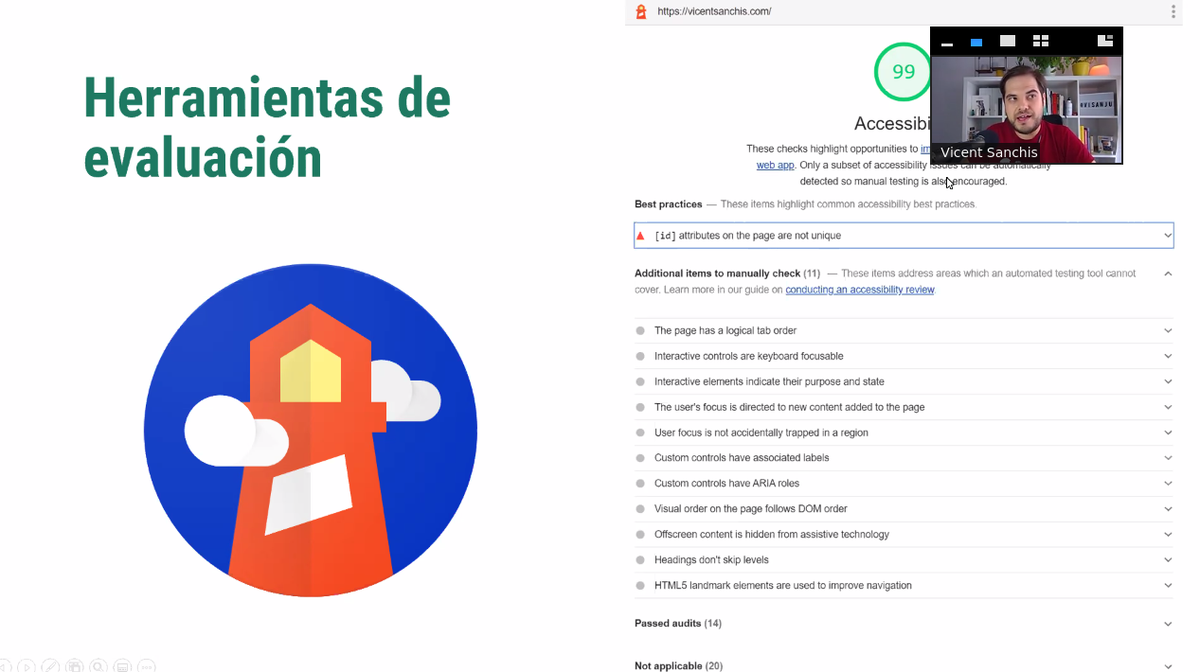 wppontevedra's tweet photo. Herramientas de accesibilidad de #Lighthouse para evaluar nuestras webs #WordPressGalicia sus virtudes y limitaciones @visanju "Es importante combinar las herramientas" https://t.co/IAH2LuoWAA