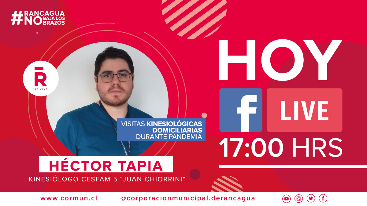 📢Cormun al Día vía Facebook Live🤳🏻
📌Hoy estaremos hablando con Héctor Tapia, kinesiólogo de CESFAM 5 sobre las visitas domiciliarias que están realizando debido a la pandemia en #Rancagua. #RancaguaNoBajaLosBrazos 💪🏻