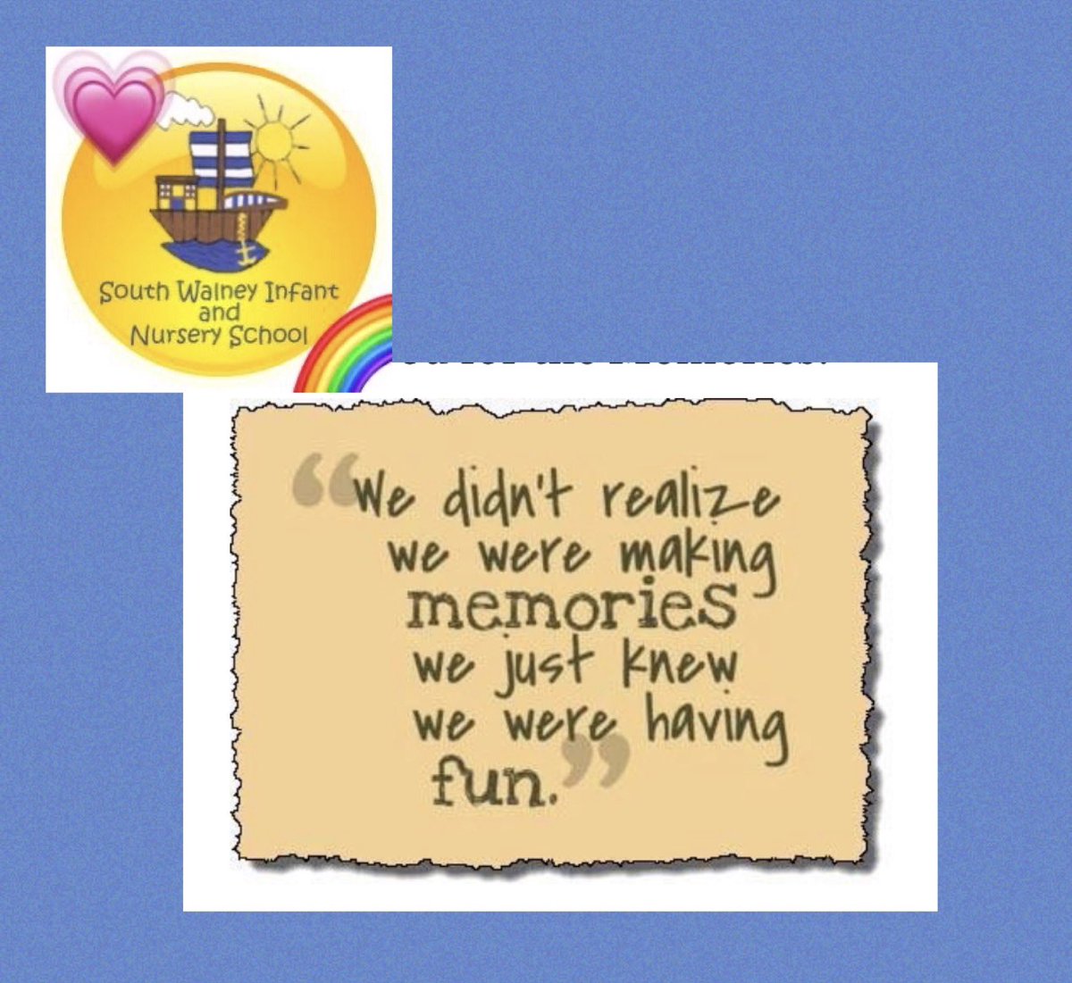 southwalneyinf's tweet photo. Today we officially said Goodbye to our Year 2 children, we wish we could’ve all been together to do that. 🌈 Each lovely child has been a special part of a wonderful year group who’ve we’ve loved having with us. Year 2 Thankyou for the memories 💙💛💙 we won’t forgot you https://t.co/V3oLCe36I6