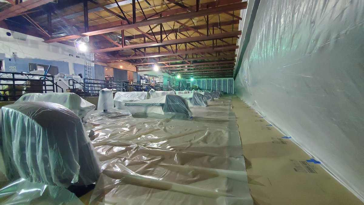 The center is getting masked up for painting.  Excited to get the painting started!  #york #bowlingstrong #cantwaittoseeyou #staysafe