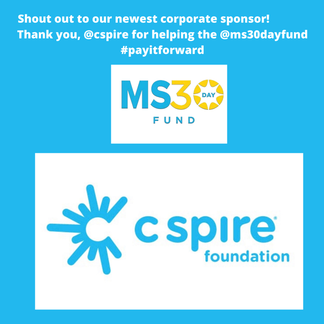 MS30DayFund's tweet photo. Shout out to our newest corporate sponsor, @CSpire   Thank you for helping the @MS30DayFund #payitforward in MS! https://t.co/aFmR5f2RYF