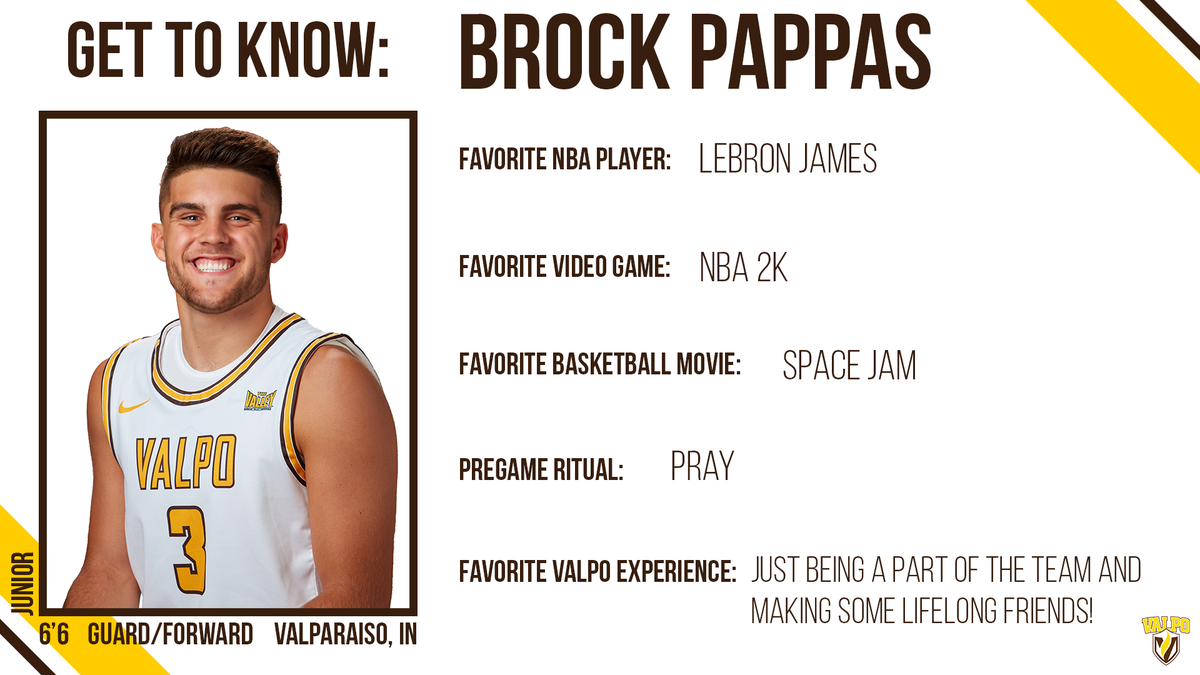 ValpoBasketball's tweet photo. Today we continue with another local player as we get to know Brock Pappas! @brock_pappas24 🏀🏀 #OneTeamOneBoat #GoValpo https://t.co/n1ECekIhap