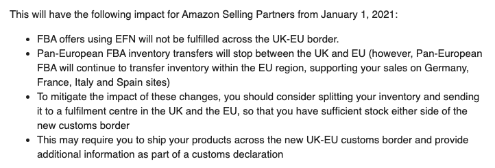 MarkDiStef's tweet photo. Brexit Britain alert 🚨: Amazon this week quietly removed the UK from its European fulfillment network, basically telling its legion of third-party sellers they won’t be able to move products through its distribution system between UK-EU. See advice below: https://t.co/yjOow6toSX https://t.co/APxGo3AG21