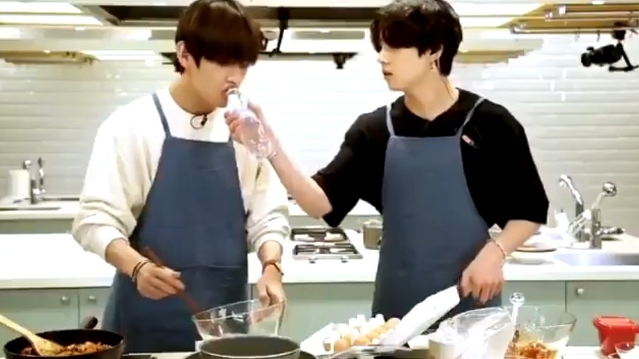 Remember when Jin told them to speed up but JUNGKOOK remembers how TAEHYUNG wanted to drink water so he just...  a very thoughtful partner who knows what his baby needed!
