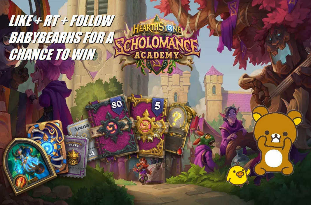 Giveaway time! 🎁

Like, retweet and follow <a href="/BabyBearHS/">BabyBear</a> for a chance to win a Scholomance Academy Mega Bundle:

- 85 Scholomance Academy card packs (5 in golden)
- Kel’Thuzad Mage Hero
- Kel’Thuzad card back
- Tavern Pass

I will pick a winner on July 30🥳