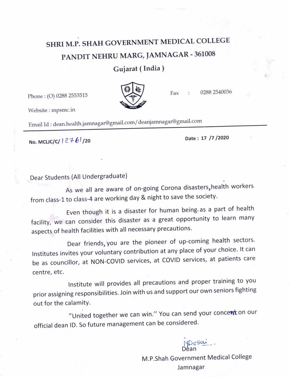 DrMeet_Ghonia's tweet photo. As per authorities of Health Department, 

Dean/College Authorities will decide about *Compulsory* or *Voluntary* Covid Duty. This decision will be taken by them on basis of Situation.

So, Every College Authority will release letter in coming days.Till then, no worry.

Example: https://t.co/pXD7p2KgEm