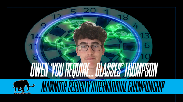 BankerDarts's tweet photo. ⏰First up, it's a big one...

👑It's the king of the knee slides himself, @ottagigzz_  

Owen 'you require... glasses' Thompson will be taking to the Oche next week! ☀️

#MSIC 🎯 https://t.co/3gCJYsgOFl