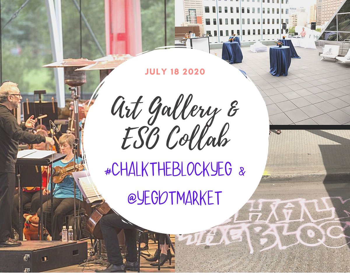 YegdtMarket's tweet photo. Check this out! #chalktheblockyeg Edmonton Symphony Orchestra Art Gallery of Alberta Quarters Arts &amp; I A M  - Indigenous Artist Market Collective brings a day of music and art to the market! ESO will be playing on the rooftop of the art gallery with a chalk pathway to our market! https://t.co/FnD3KFg49g