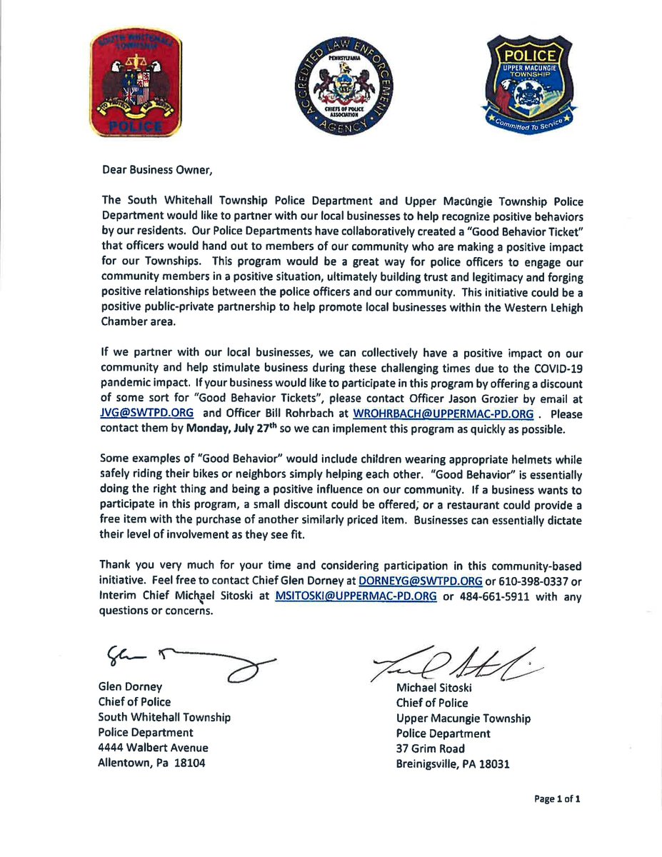 Please read the below Facebook post regarding the <a href="/SWTPoliceDept/">South Whitehall Township Police Department</a> and <a href="/UpperMacungiePD/">Upper Macungie Police</a>'s upcoming Positive Behavior Program.

facebook.com/southwhitehall…

#southwhitehallpolice #uppermacungiepolice #southwhitehalltownship #uppermacungietownship