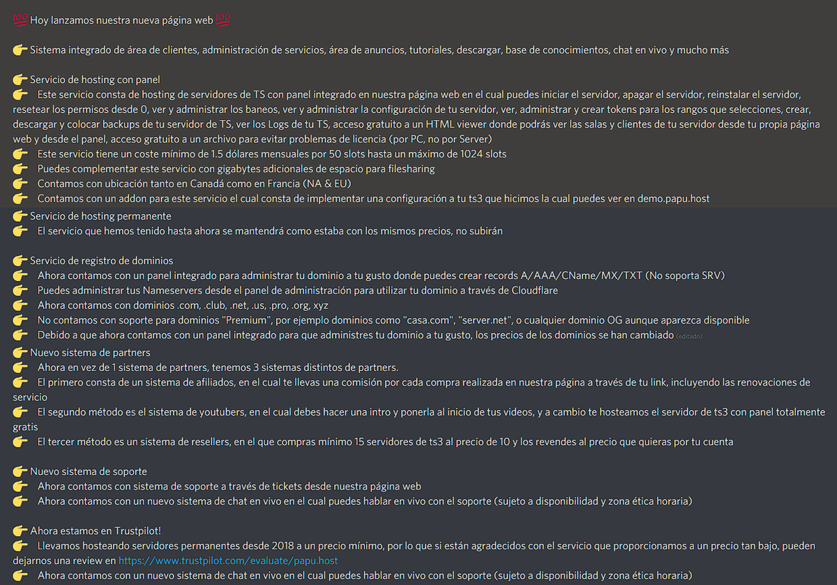 PapuHost's tweet photo. 📢PapuHost 3.0 Update📢

💯Hoy lanzamos nuestra nueva página web💯

🔃+❤️+ Follow para entrar en el sorteo de un servidor de 1024 slots permanente

👉Discord: https://t.co/QNfaepodvw🎙️
👉Store: https://t.co/kwbc7ALvWB💰 https://t.co/o8xUwZTd3y