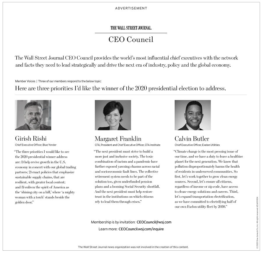 mnordick's tweet photo. See which priorities our CEO @GirishRishiBY would like the winner of the 2020 presidential election to address in this piece from @WSJ https://t.co/3hBI0DL3xc