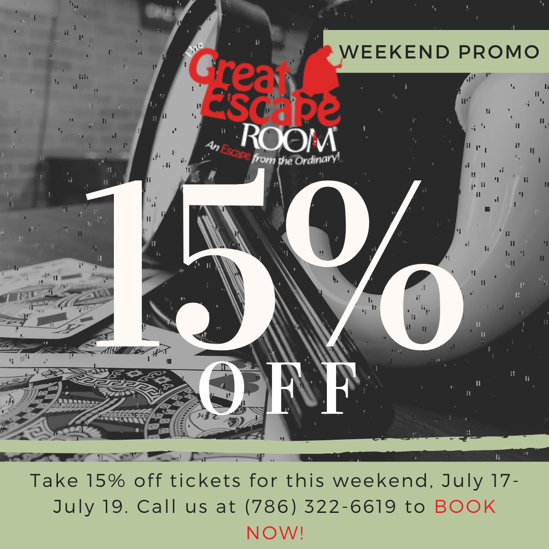 TGERMiami's tweet photo. Take 15% off your tickets 7/17-7/19! Book now: https://t.co/Z4V4Fhf3vx
-
#escape #escaperoom #travel #escapegame #escaperooms #fun #adventure #teambuilding #game #escapegames #explore #friends #roomescape #holiday #teamwork #vacation #getaway #clues #puzzles #thingstodo #puzzle https://t.co/nBcbTjKrSV