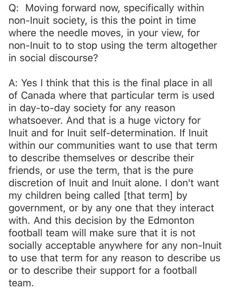 And finally, on how this is the turning point in non-Inuit society to stop using the term altogether in discourse.