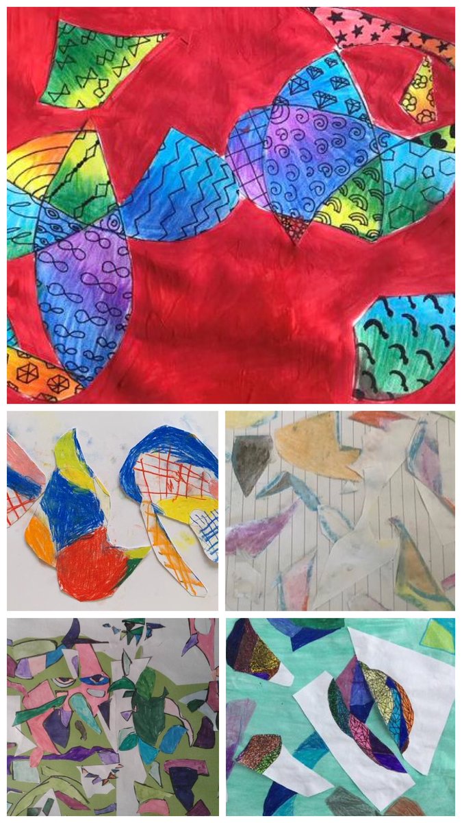 moihynes's tweet photo. A R T students rock the world! #abstract masterpieces created by #5thgraders @BDSPrimary Shape + Colour #blinddrawing #freedrawing #artprojects #remoteteaching #remotelearning #bdsx Art makes u smile! https://t.co/nuuFG1XfwY