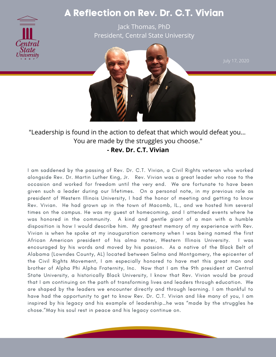 StudentPres's tweet photo. A Reflection on Rev. Dr. C.T. Vivian (July 30, 1924 – July 17, 2020) https://t.co/2eAtVZ166R