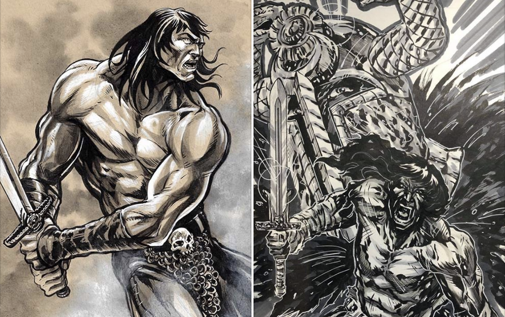 RedBarnBooksCA's tweet photo. Whoa! @ComicsCountry sketch-off between @uncouthRooth and @HughRookwood. 

Proceeds will get "Howdy, I'm John Ware" to kids across the country, woohoo!! Biding goes until Saturday Noon CST.  Comment below or at 
https://t.co/kIYTIku9Hz

Please share! #canlit #canadianart #conan https://t.co/I2EdWPzmPx