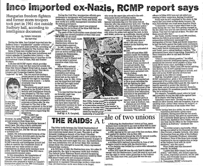 3. This 1995 Sudbury Star article delves into use of Nazis as strikebreakers in 1950s/1960s Canada.