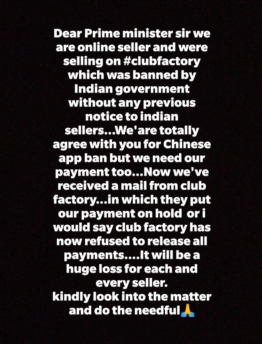 adiish1796's tweet photo. Help us🙏 @PMOIndia @AmitShah @narendramodi @ZeeBusiness @AnilSinghvi_ @aajtak @ABPNews @RubikaLiyaquat @ZeeNews @CNBCTV18Live @ndtv @ArvindKejriwal
@RBI @AIOVA3 @RajatSharmaLive @CRPaatil @CP_SuratCity #ecommercebusiness #indianseller #PleaseHelp #clubfactory #onlinesellers https://t.co/yAFoV2EmIQ