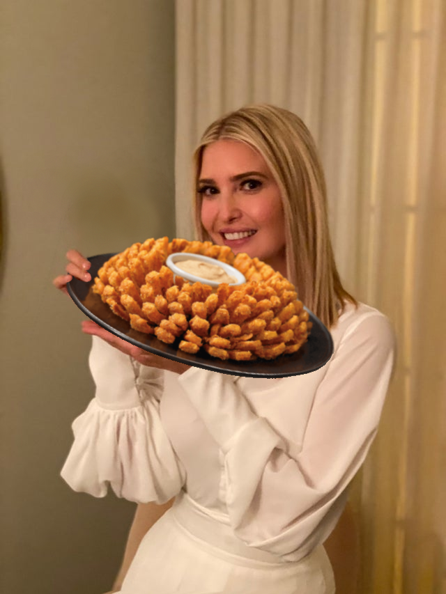 IvankaHolds's tweet photo. A Bloomin' Onion from .@Outback (her favorite) #BloominOnion https://t.co/PGpDNEuKkq