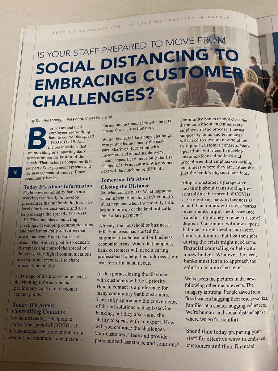 crossfin's tweet photo. Thank you to @KS_Bankers for featuring one of our latest articles in the latest #TheKansasBanker #SocialDistancing  #CustomerChallenges #Customers #COVID19 https://t.co/2VHkByZAIW