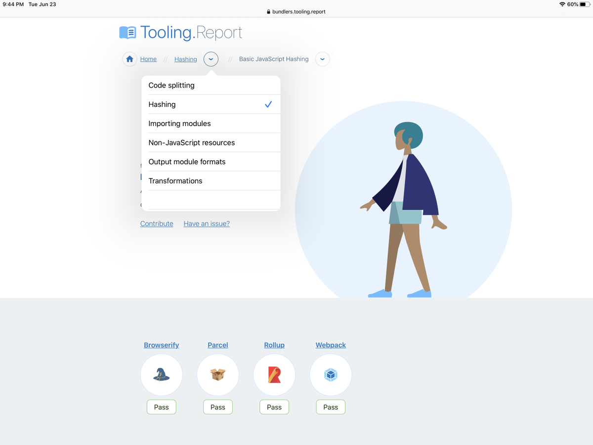 argyleink's tweet image. tooling.report - bundle tool tests with explainers &amp;amp; free configs showing advanced features in Webpack, Rollup, Parcel &amp;amp; Browserify

CSS bundling bundlers.tooling.report/non-js-resourc…
Code splitting bundlers.tooling.report/code-splitting/
Hasing bundlers.tooling.report/hashing/
Modules bundlers.tooling.report/importing-modu…