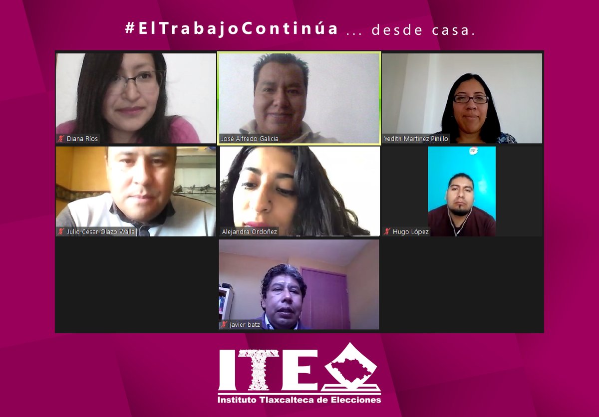 ITETLAX's tweet photo. La Dirección de Organización Electoral, Capacitación y Educación Cívica sostuvo su reunión de trabajo semanal para darle seguimiento a las actividades de preparación del #ProcesoElectoralLocalOrdinario20202021
#ElTrabajoContinúa...desde casa
#HomeOffice #QuédateEnCasa #ITEInforma https://t.co/NDxrhsVaSq