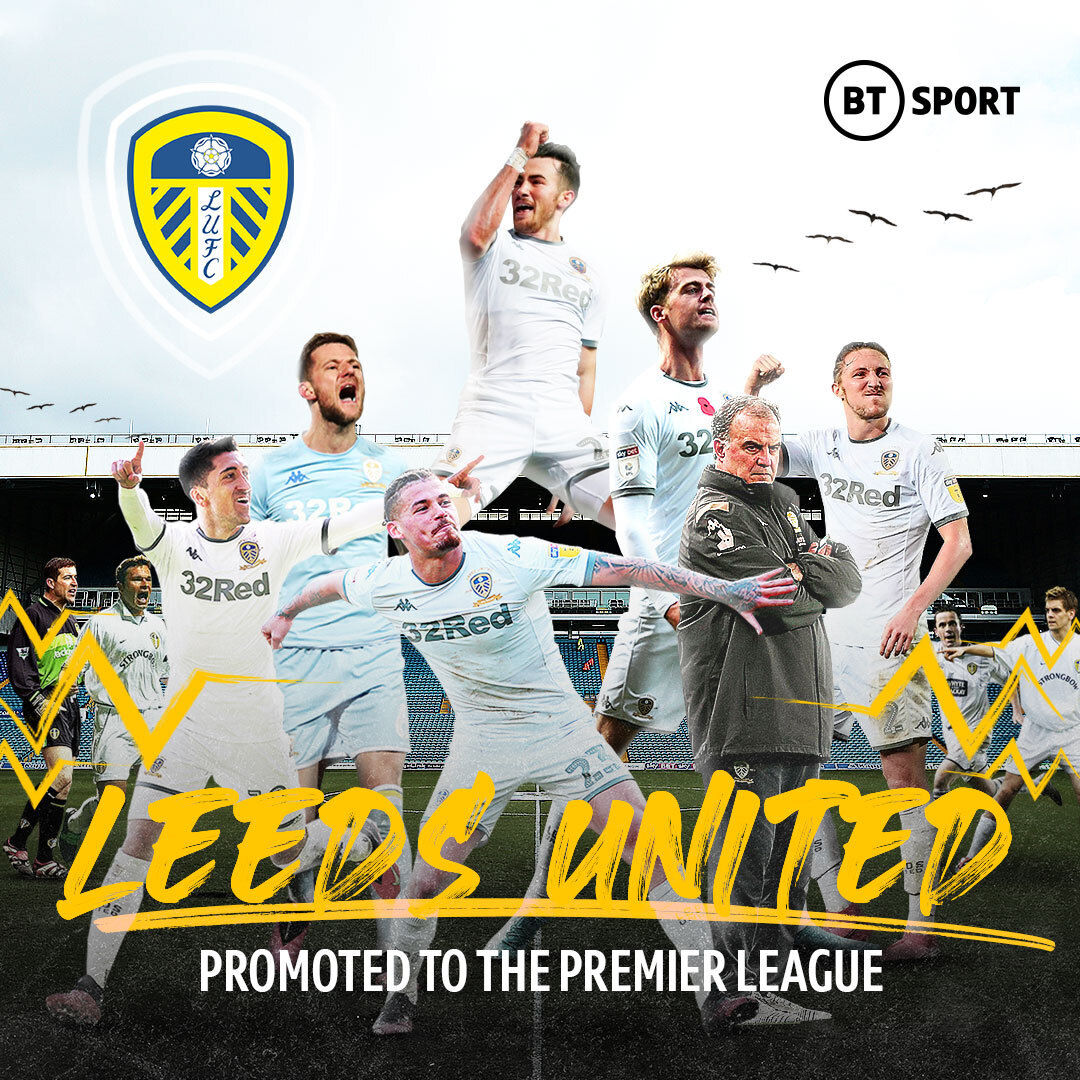 footballontnt's tweet photo. Leeds United are promoted to the Premier League! 👏👏👏 

They've waited 1️⃣6️⃣ seasons for this moment! 🙌 https://t.co/E2FwfUzQ0e