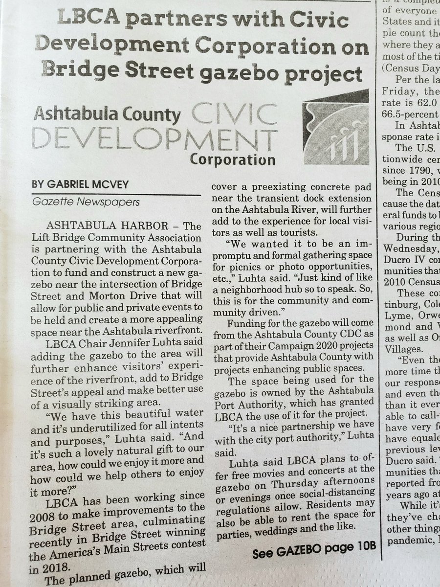 CDC_Ashtabula's tweet photo. In their CDC Campaign 2020 article series, this week the Gazette Newspaper covered project #2 on the list -a new pavilion in the Ashtabula Harbor. When you #GivetoCDC this and other capital projects in Ashtabula Co. get funded https://t.co/urScCKeUus https://t.co/uV2s2Czkd3