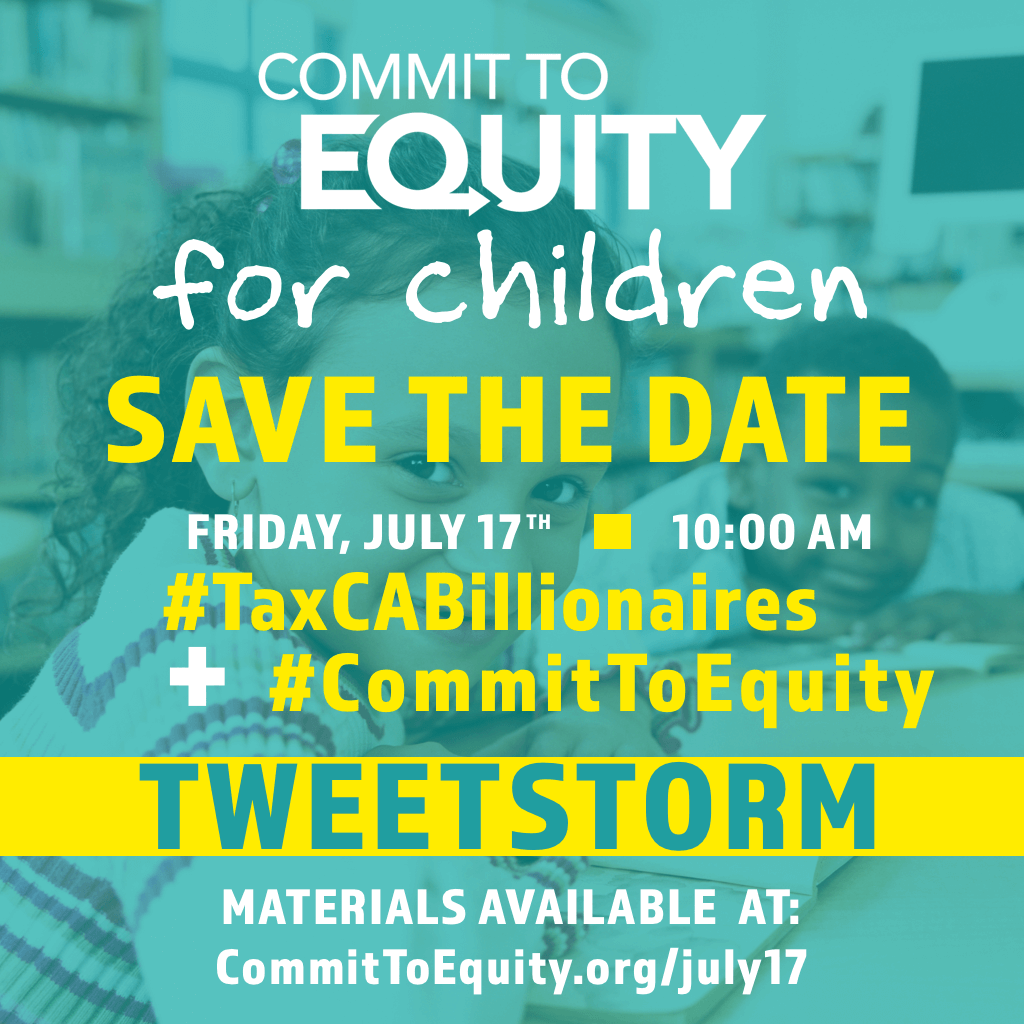 KimEvonSEIU2015's tweet photo. Join our #CommitToEquity twitter storm RIGHT NOW! It's #CALeadership see that we need to #TaxCABillionaires and invest in our children and our communities. 

Get started with us at https://t.co/obGrE9mNRW https://t.co/7zmfy5GNB8