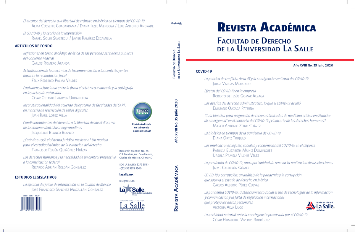 emiliano0axaca's tweet photo. Con mucho gusto les comparto que colaboré en la edición 35 de la Revista Académica de la Facultad de Derecho de @LaSalle_MX.

En esta edición, se dedicaron varios artículos al #COVIDー19. Yo hice un análisis sobre las "averías del derecho administrativo" ante esta pandemia. https://t.co/LMOSbK7vOF