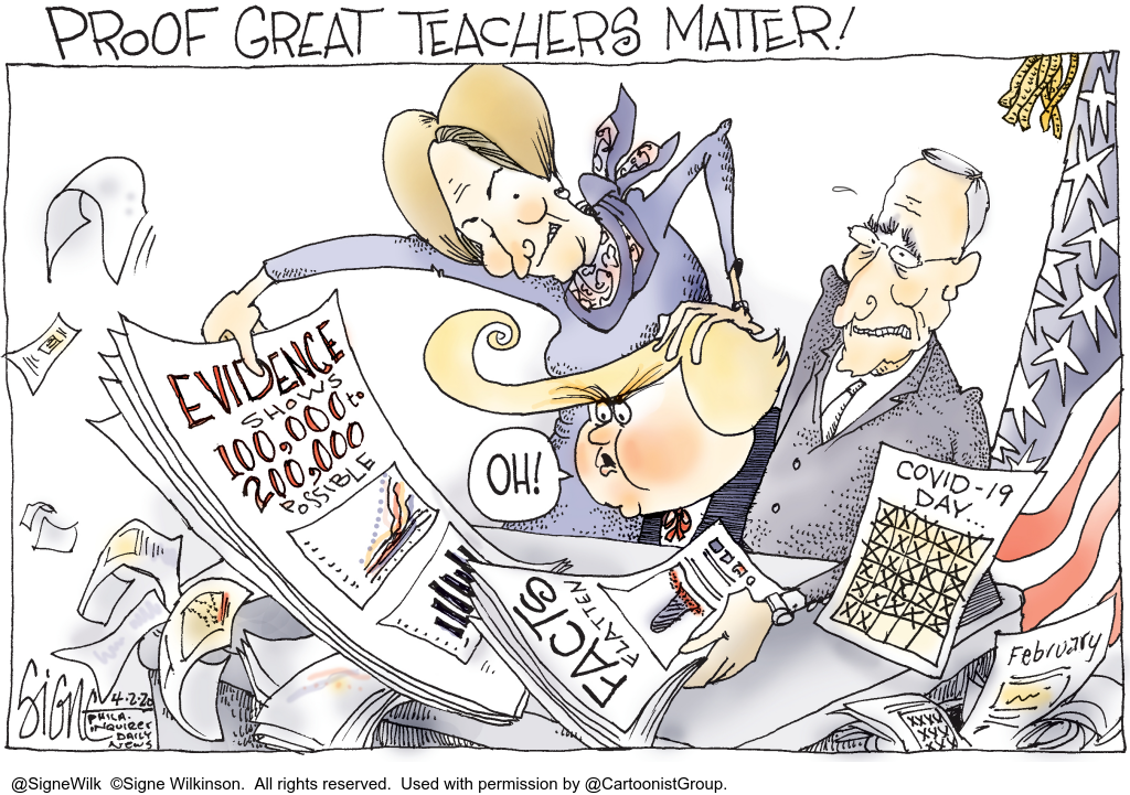 HealthCareToons's tweet photo. #GoodTeachersMatter
#ScienceMatters #FactsMatter
#SchoolReopening #COVID19
#DrFauci #AnthonyFauci #DrBrix #DeborahBrix
#TrumpHasNoPlan

Cartoon from the archive of @SigneWilk 
RT @editorial_toons https://t.co/CcxiO6Gkw1