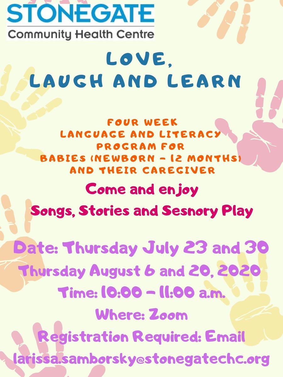 StonegateCHC's tweet photo. Love, Laugh and Learn is one of the various summer programs being offered through Stonegate CHC's Family Programs. Registration is required. https://t.co/pxPEkhHts8