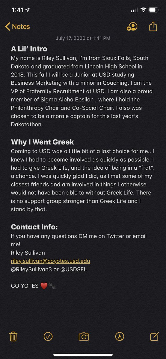 USDSFL's tweet photo. I figured I’d introduce myself as we kick into the season! My name is Riley Sullivan and I’m currently the VP of Fraternity Recruitment at USD. I’m also a proud member of @SDSigma. If you have any questions about fraternity recruitment slide into the DMs &amp; I’ll be glad to help!🐾 https://t.co/lxC1JOrlTM