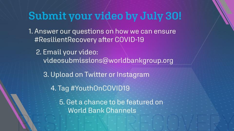 WorldBankGroup's tweet photo. If you answered YES to both questions we want to know:
1️⃣ How has #COVID19 impacted you, your country/community? 
2️⃣ What would help your country recover quickly from the pandemic? 
3️⃣ What's your message to your country/community? Tell us in your native language.
#YouthOnCOVID19 https://t.co/43nlmEACoO