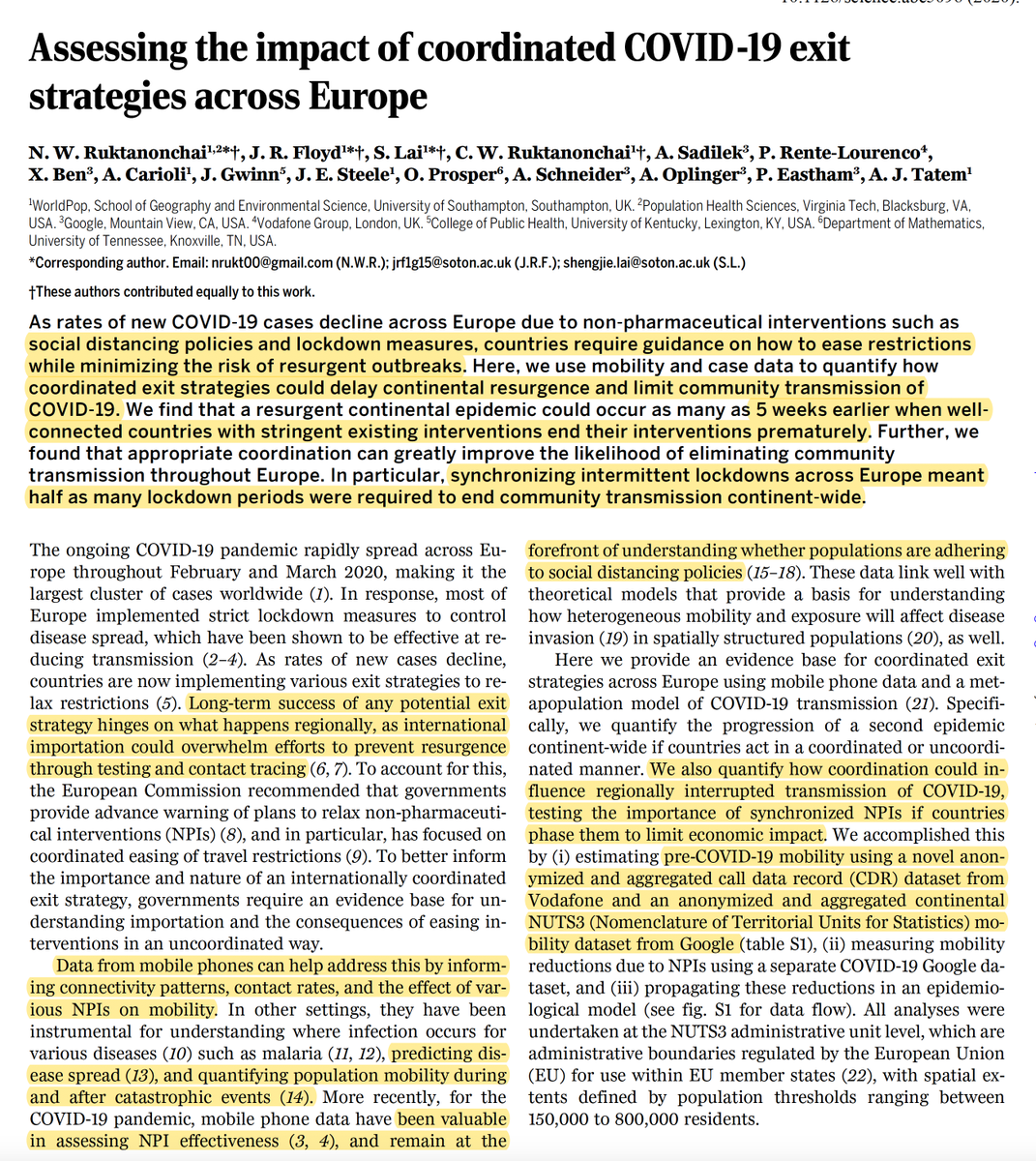 EricTopol's tweet image. Just out @ScienceMagazine: the importance of coordinated strategies in Europe for #COVID19 suppression, using mobility data
science.sciencemag.org/content/sci/ea…
"a resurgent continental epidemic could occur as many as 5 weeks earlier when...end their interventions prematurely"
Sound familiar?
