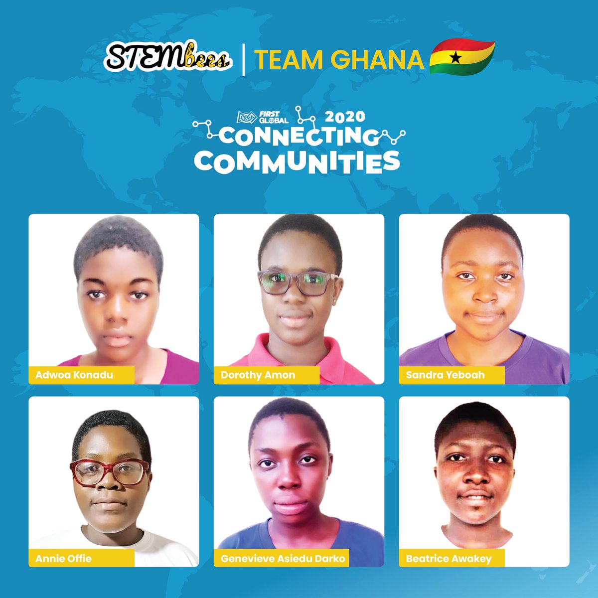 stembees's tweet photo. Team Ghana 🇬🇭 .
We are Team Ghana representing Ghana at the First Global Robotics Challenge @F1RSTglobal this year!
Go for gold!
#TeamGhana
#STEMBees
#FirstGlobalRoboticsChallenge #TeamGhana #connectingcommunities2020 https://t.co/nahOkHybjR