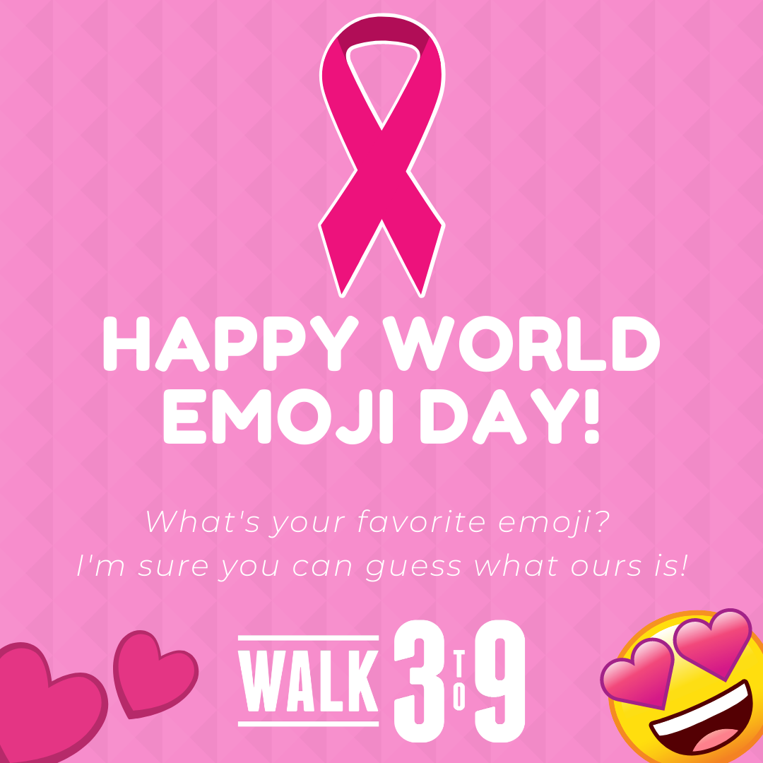 Walk3to9's tweet photo. Happy World Emoji Day! What emoji comes to mind when you think of Virtual Walk 3to9 and the opportunity to beat breast cancer? Share your favorite!
#walk3to9 #drsusanlovefoundation #worldemojiday #beatbreastcancer #virtualwalk2020 https://t.co/72SyDeQri2