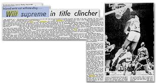 1972 Finals: Lakers vs. KnicksKnicks won game 1 by 22: then Lakers won 4 straight.Wilt was FMVP: 60%, 19, 23, 3Goodrich had 25.6 on 47%West shot horribly: 32.5%, but averaged 8.8 ASTFor Knicks, Reed was injured. But replacement Lucas played well, as did Frazier & Bradley