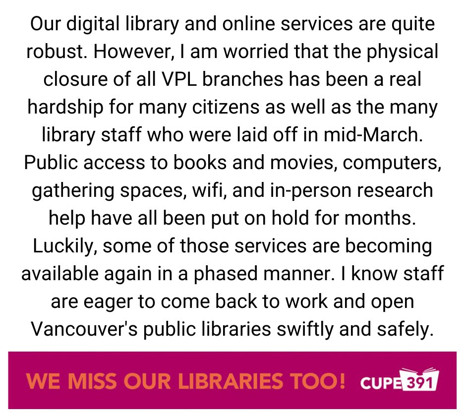CUPE391's tweet photo. We are sharing messages from our CUPE 391 members who want to let you know what they’ve missed most about working at Vancouver Public Library.
Today, meet Dana!
#wemissourlibrariestoo #vancouver #vancouverpubliclibrary #VPL #vanpoli #librarytwitter #vanlab #onlylibrariescan https://t.co/9AOgaTVBus