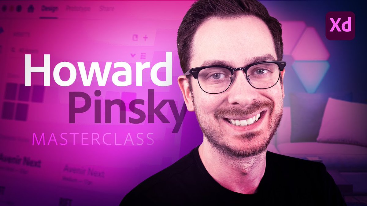 A picture of Howard Pinsky is show on a pink background. The words Howard Pinsky Masterclass are written beside him, while the Adobe XD logo is in the up right hand corner.