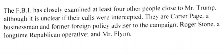 NYT: Roger Stone was part of the FBI's inquiry into Russian ties. FBI: "We have not investigated Roger Stone"