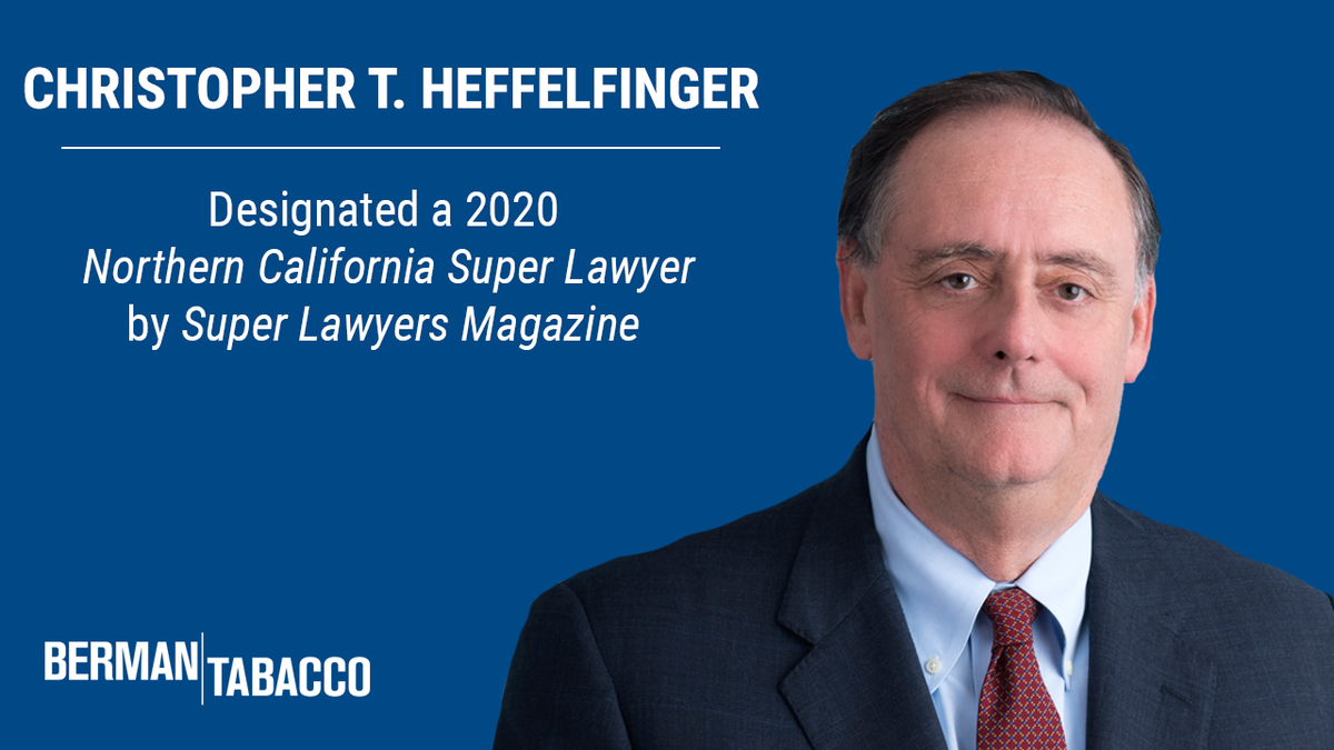 BermanTabacco's tweet photo. Congratulations to @bermantabacco partner #ChristopherHeffelfinger for being designated a 2020 Northern California Super Lawyer by @SuperLawyers. #SuperLawyers #LegalAward #LegalGuide https://t.co/4S4g2R50Ax https://t.co/gvyIMTAmoT