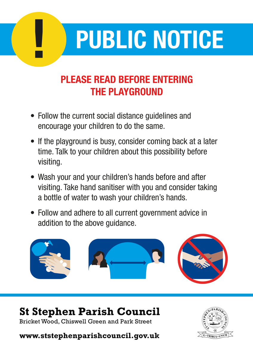 ststephenpc's tweet photo. St Stephen Parish Council play areas are now open. Please follow social distancing guidelines, sanitise hands regularly and do not eat within the play areas. Stay Alert, Stay Safe https://t.co/nSUQx9MQF4