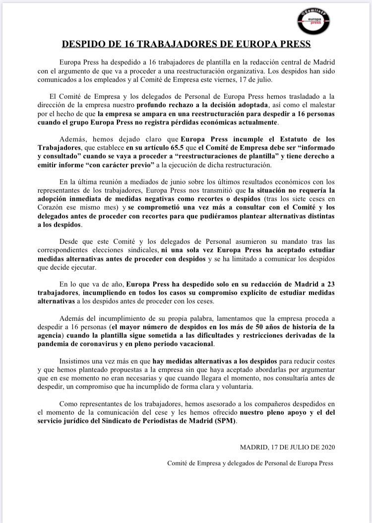 Comité de Empresa de Europa Press tweet media