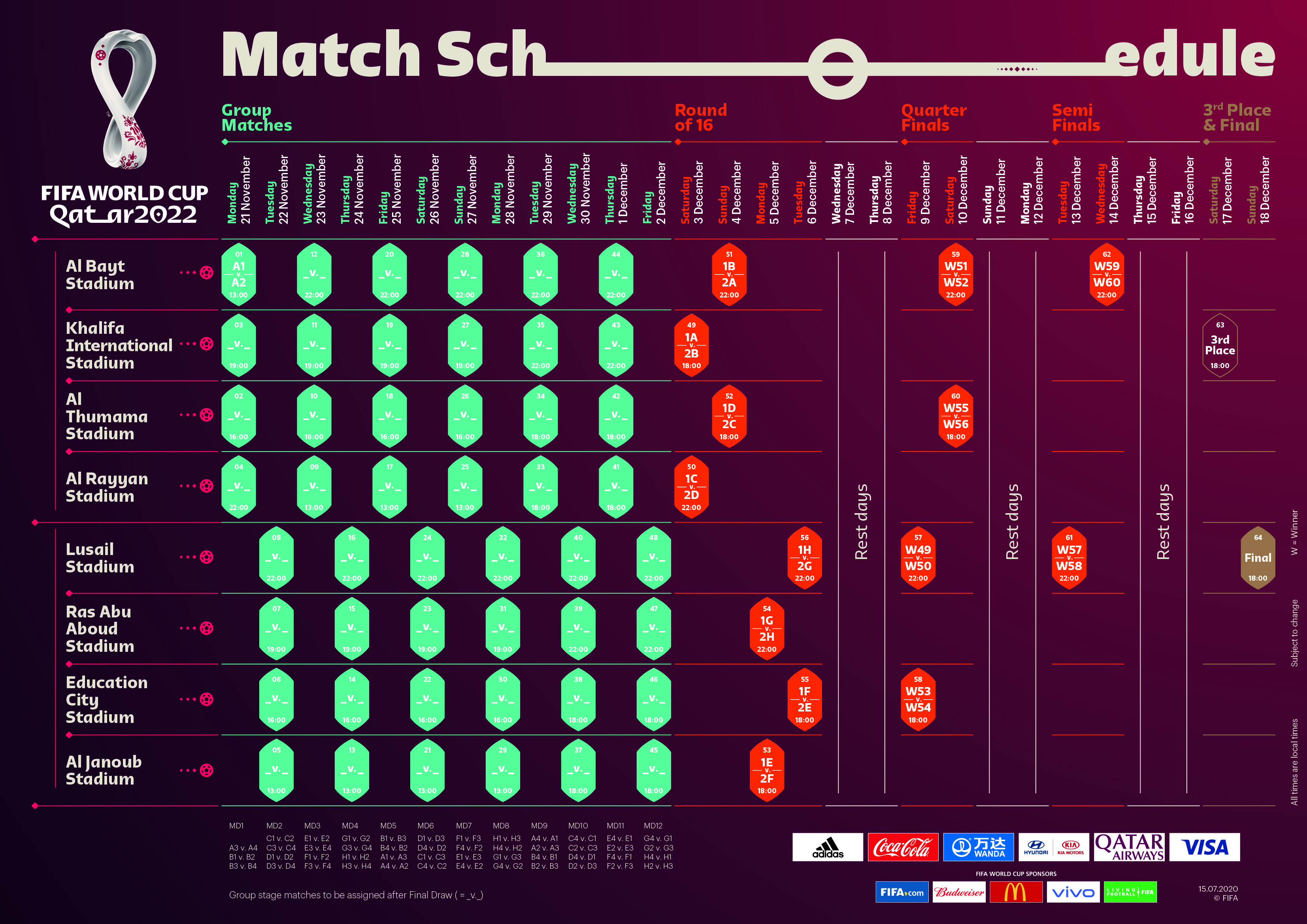 FIFA World Cup on X: 🚨 2022 #WORLDCUP MATCH SCHEDULE 🚨 🏆 It all starts  in Qatar on Monday 21 November 2022 🌏 🗓️👉    / X