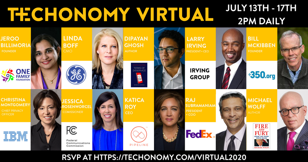 techonomy's tweet photo. A big thank you to our incredible panel of speakers and viewers who joined us and engaged in thoughtful conversations throughout the week-long #TechonomyVirtual sessions. We can't wait for next year! https://t.co/QXlKF00YMk